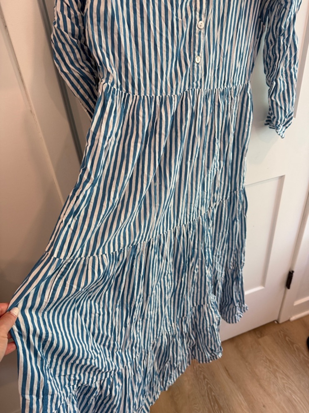Oliphant Blue & White Striped Button-Front Tiered Maxi Dress - Picture 4 of 5